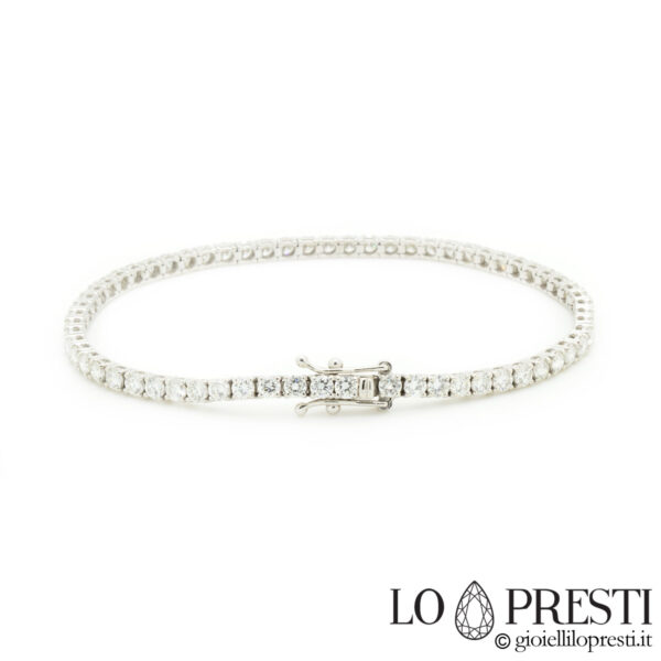 women's-men's tennis bracelet in 18kt white gold, certified natural brilliant diamonds, 5.00 ct