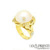 18kt gold pearl and diamond ring