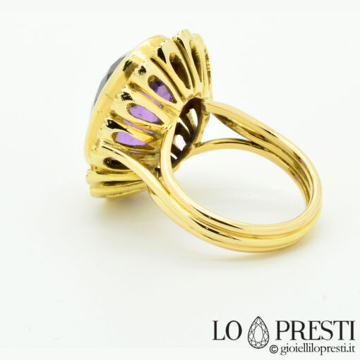 anello ametista diamanti brillanti oro 18kt artigianale handmade ring with amethyst 18kt gold diamonds