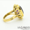 anel feito à mão de ametista com diamantes brilhantes Anel feito à mão em ouro amarelo 18kt com ametista