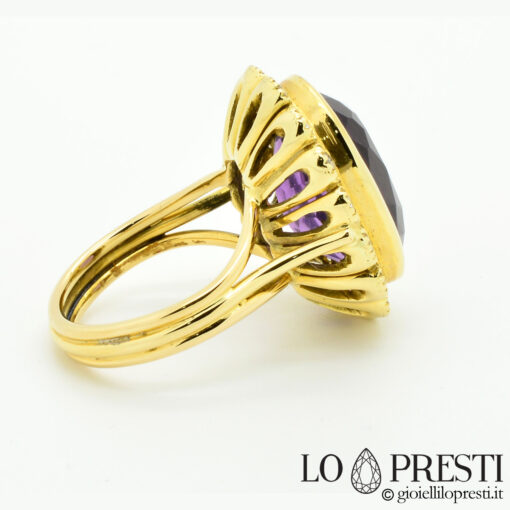 anello artigianale ametista diamanti brillanti oro giallo 18kt handmade ring with amethyst