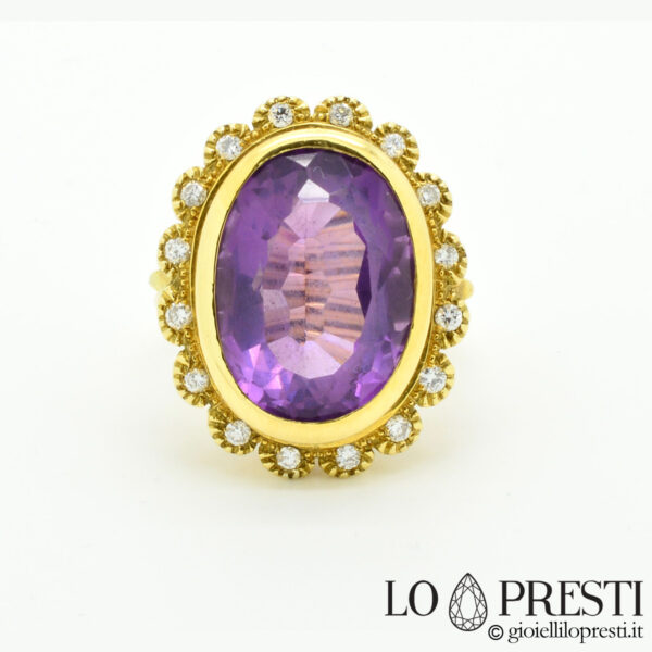 ring with amethyst and diamonds 18kt yellow gold ring with amethyst and diamonds