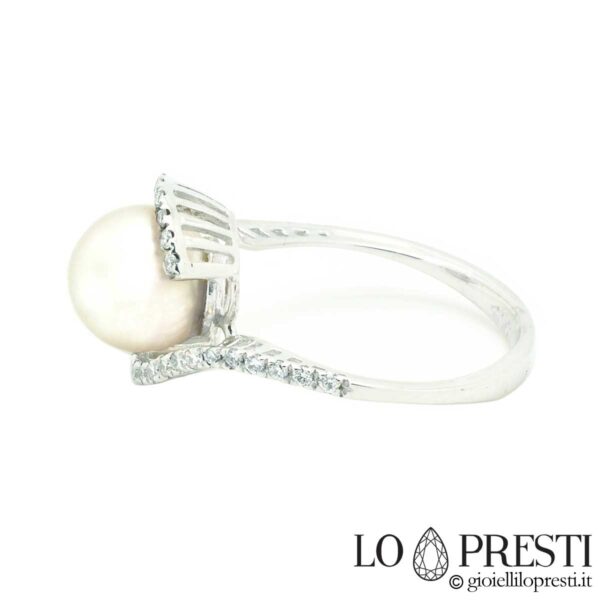 Ring-mit-Perle-und-Brillant-Diamanten-18kt-Weißgold