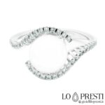contrarie-anel-com-pérola-pérolas-e-diamantes-brilhantes-ouro branco 18kt