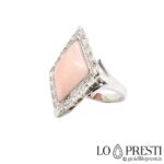 anel-coral-rosa-natural e diamantes brilhantes