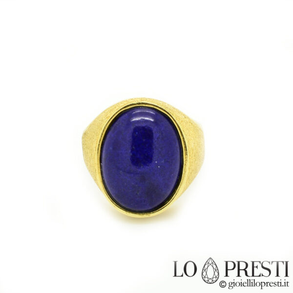men's and women's ring with lapis 18kt yellow gold, satin polished, rounded oval shape