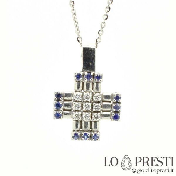 cross necklace pendant puting gintong diamante sapphires cross pendant ng babae na may sapphires diamante