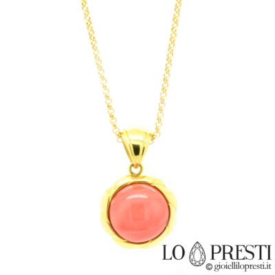 ciondolo pendente con corallo rosa in oro 18kt-ciondolo artigianale corallo.Italian natural pink coral pendant in 18kt gold.handcrafted pendant