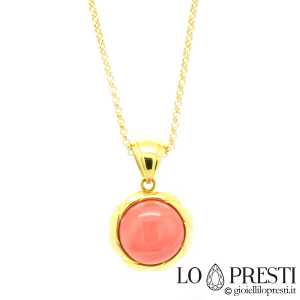 pendant pendant with pink coral in 18kt gold-handcrafted coral pendant.Italian natural pink coral pendant in 18kt gold.handcrafted pendant