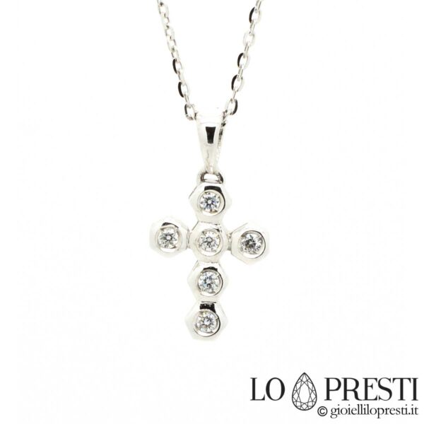 Pingente de cruz com diamantes brilhantes em ouro 18kt colares de cruz presente padrinho madrinha