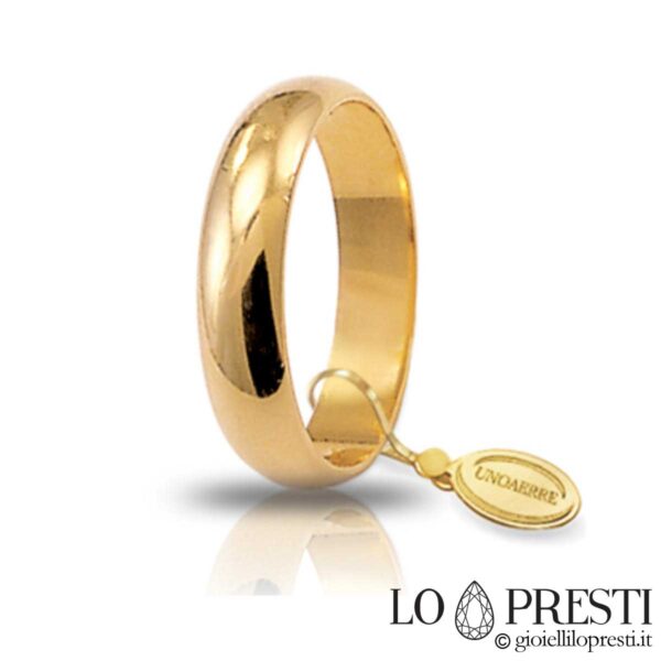 Классическое обручальное кольцо unoaerre из желтого золота гр.5 мм.широкая полоса 4.50 мм.