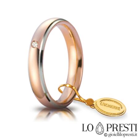Unoaerre kumportableng wedding ring sa pula-puting ginto na may brilyante ct.0.03 gr.6.50 mm.4