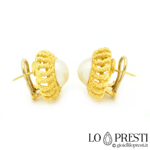 boucles d'oreilles avec perles mabe en or jaune 18 carats filigrane boucles d'oreilles artisanales