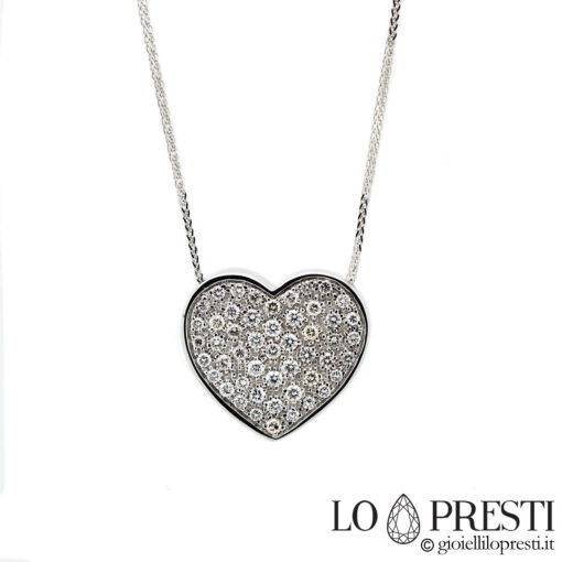 ciondolo pendente cuore diamanti brillanti 18kt gold pendant heart shape with diamonds Italian handmade jewelry