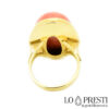 кольцо-коралл-розовый-лососевый-желтый-золотой-18-каратный-купол-английский стиль