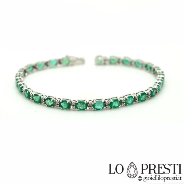 tennis bracelet with emeralds, brilliant diamonds, 18kt white gold
