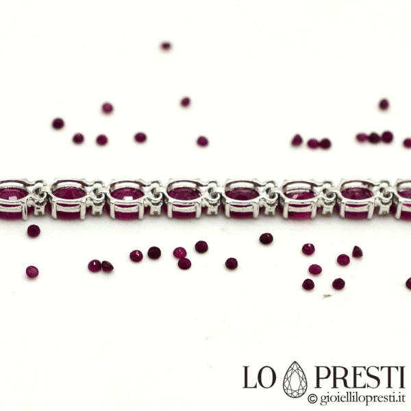 pulseira de tênis feminina com rubis brilhantes e diamantes em ouro