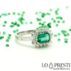 anello anelli con smeraldo smeraldi e diamanti brillanti oro bianco 18kt gioielli con smeraldo
