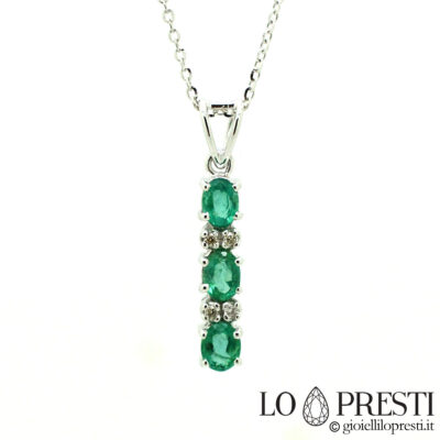 ciondolo pendente smeraldo trilogy smeraldi diamanti oro 18kt natural emerald pendant trilogy emeralds 18kt gold diamonds