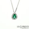 ciondolo pendente smeraldo naturale goccia brillanti oro natural emerald pendant in 18kt white gold with diamonds