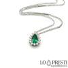 ciondolo smeraldo collana smeraldi goccia diamanti oro bianco emerald pendant emerald necklace 18kt white gold diamond drop