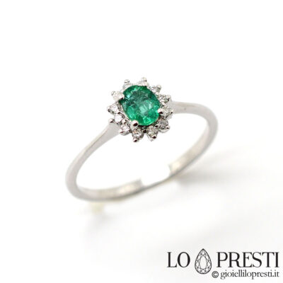 anello con smeraldo e diamanti anello con smeraldi e diamanti brillanti oro bianco 18kt