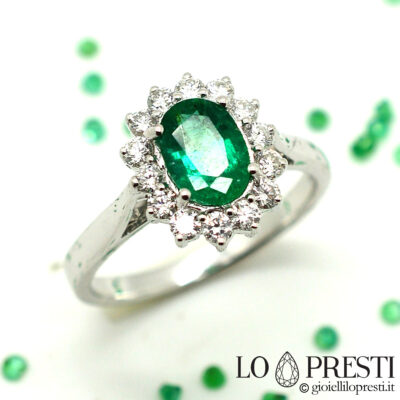 anello con smeraldo naturale e diamanti oro bianco-ring with natural emerald and diamonds