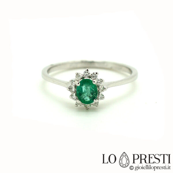 ring with real emerald and brilliant diamonds ring with emeralds in 18kt white gold
