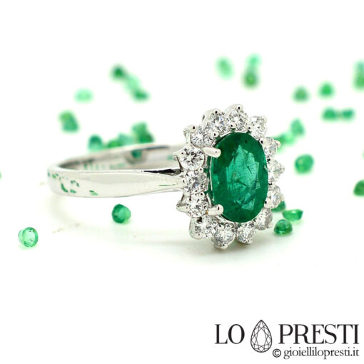 anello smeraldi e diamanti oro bianco 18kt-emerald and diamond ring in 18kt white gold