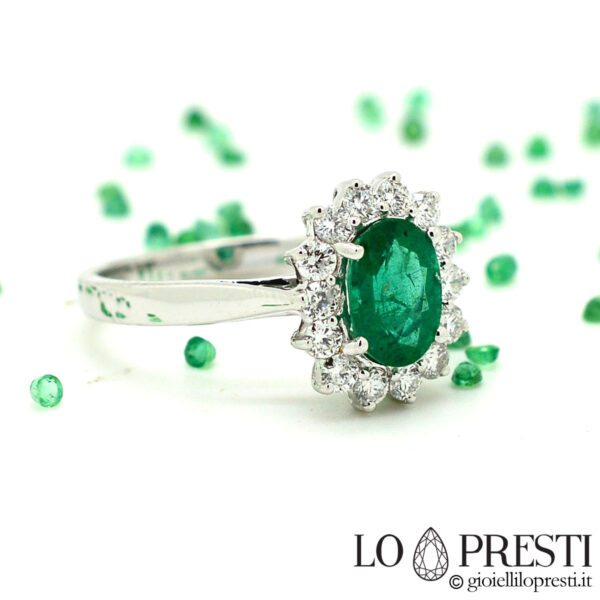 emerald and diamond ring in 18kt white gold