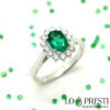 18kt white gold emerald ring with diamonds-18kt white gold ring with natural emerald