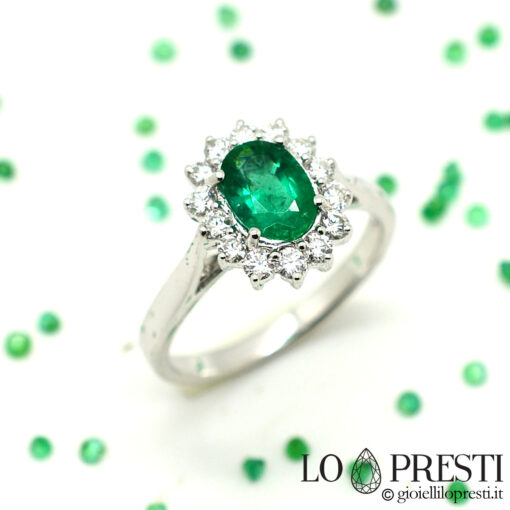 anello smeraldo oro bianco 18kt diamanti-18kt white gold ring with natural emerald