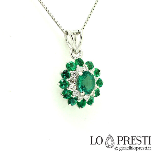 ciondolo pendente con smeraldo smeraldi naturale diamanti oro pendant with emerald natural emeralds 18kt gold diamonds