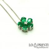 ciondolo pendente smeraldo taglio goccia oro bianco diamanti 18kt white gold drop cut emerald flower pendant diamonds