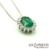 collana ciondolo pendente smeraldo diamanti oro bianco 18kt emerald pendant necklace with 18kt white gold diamonds