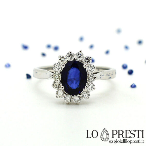 Blaue Saphirringe, Saphir- und Diamantring, Brillant-Saphirring, blauer ovaler Saphirring