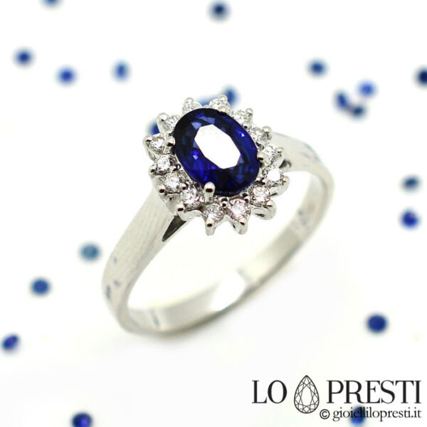 anillo artesanal con zafiro talla ovalada anillo con zafiro natural y diamantes