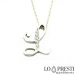 initial letter l pendant in white gold with brilliant diamonds