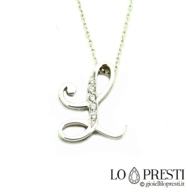 initial letter l pendant in white gold with brilliant diamonds