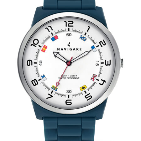 Часы Navigate: кварцевый механизм, пластиковый корпус диаметром 43 мм, стальной безель, силиконовый ремешок с водонепроницаемостью 10 атм.