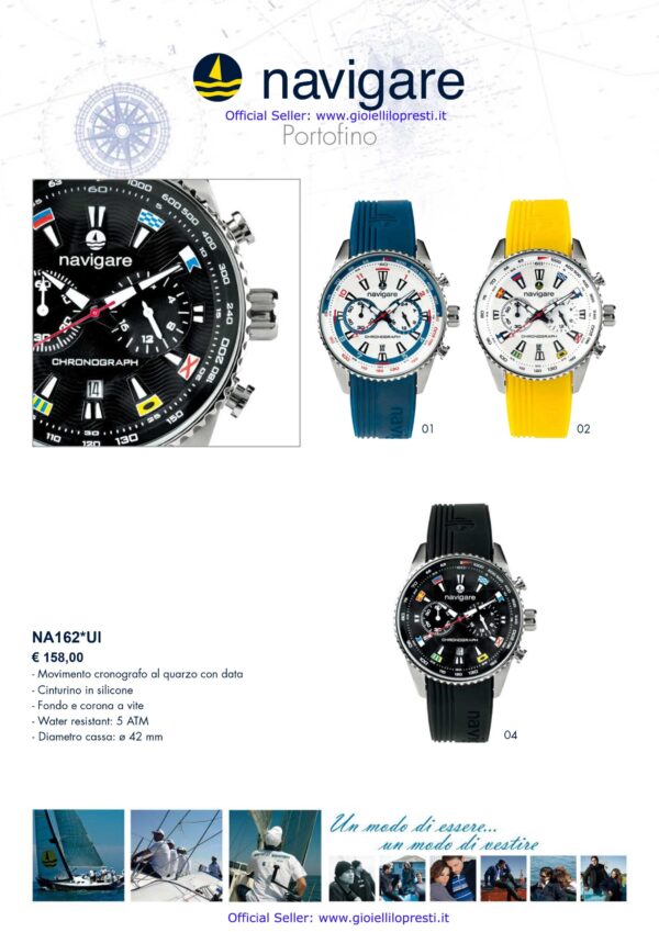 men's watch navigate portofino chrono silicone blue black yellow water resistant chronograph