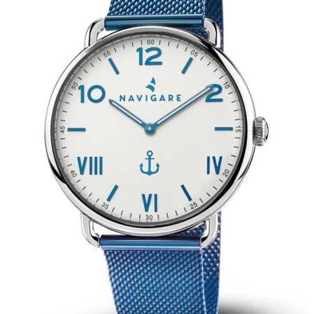 reloj de hombre reloj de navegación kamari movimiento de cuarzo azul pulsera de malla de acero correa milan