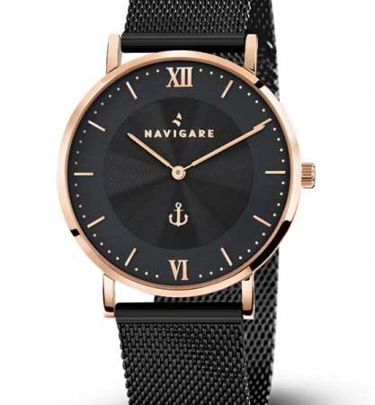 watch watches navigate itaca black golden rose steel quartz movement milan mesh bracelet strap