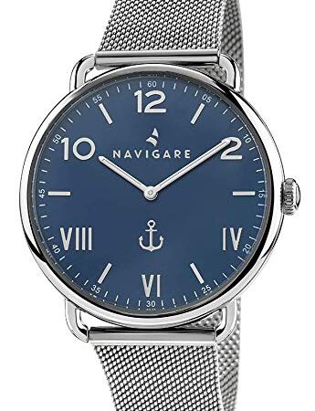 montre montres naviguer kamari mouvement à quartz boîtier bleu bracelet en maille d'acier milan