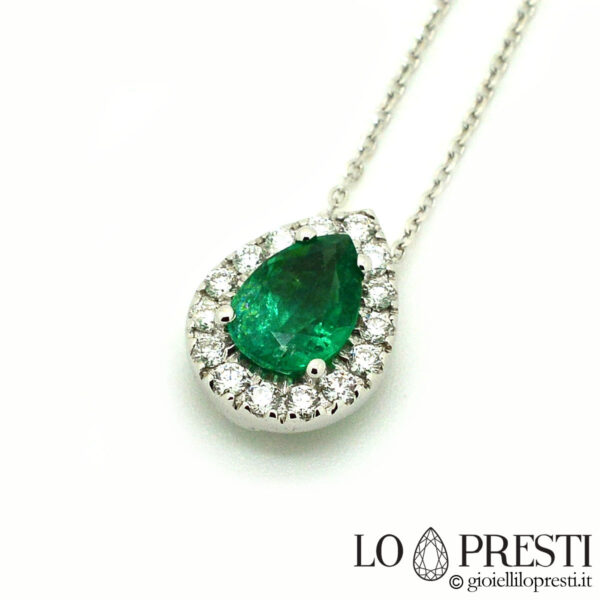 ciondolo smeraldo goccia pendente smeraldi diamanti oro 18kt emerald pendant drop cut emeralds 18kt white gold diamonds