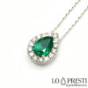 ciondolo smeraldo taglio goccia oro pendente smeraldi diamanti brillanti natural drop cut emerald pendant and 18kt white gold diamonds