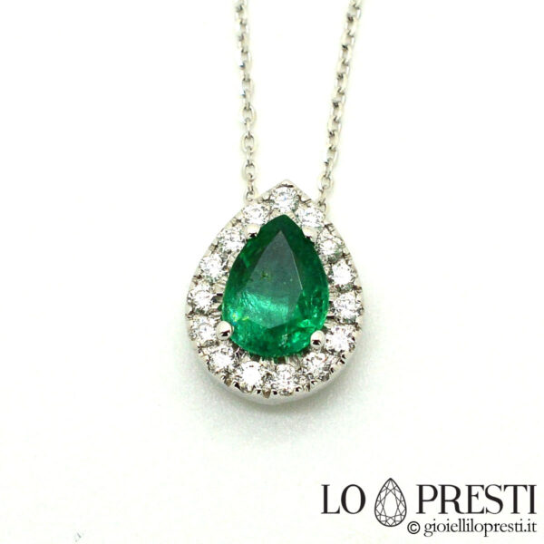 emerald pendant pendant necklace drop makikinang na diamante 18kt white gold natural emerald pendant necklace na may 18kt white gold brilliant diamonds