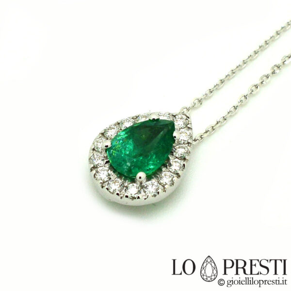 Smaragd-Halskette, Diamant-Smaragd-Anhänger im Tropfenschliff, Brillanten, Smaragd-Halskette, Diamant-Smaragd-Anhänger im Tropfen-Schliff