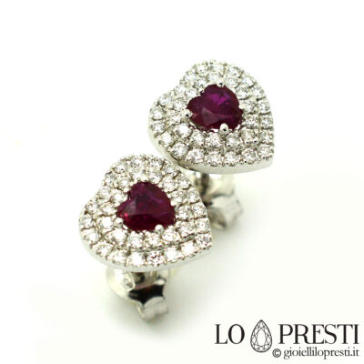 earrings with heart rubies and brilliant diamonds in 18kt white gold