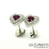 earrings with ruby, heart-cut natural rubies and diamonds